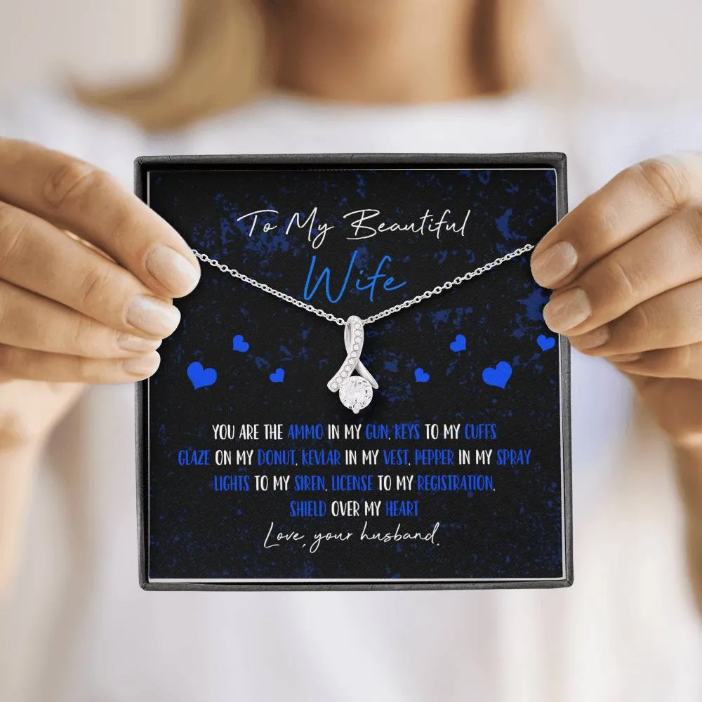 Police Wife Ribbon Drop Pendant Necklace