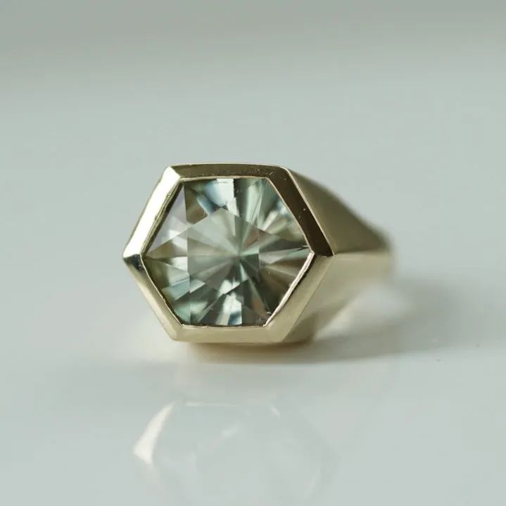 Prasiolite Hexagon gold ring
