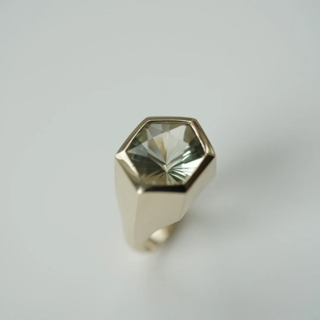 Prasiolite Hexagon gold ring