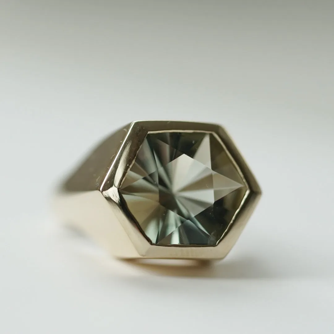 Prasiolite Hexagon gold ring