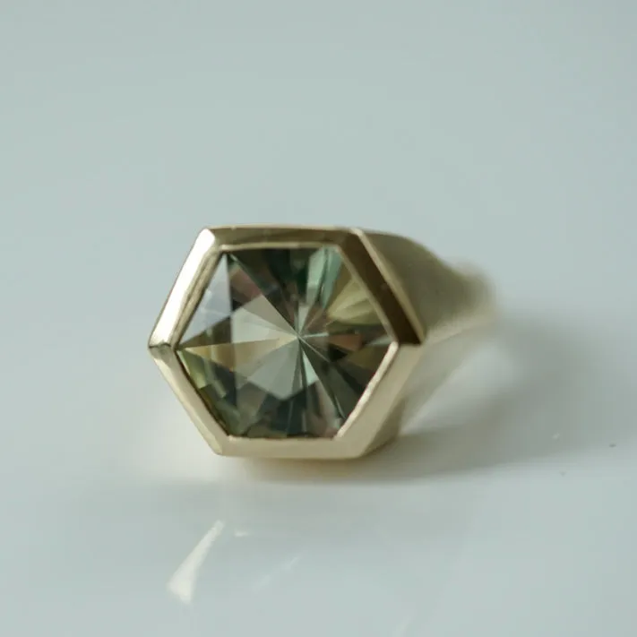 Prasiolite Hexagon gold ring