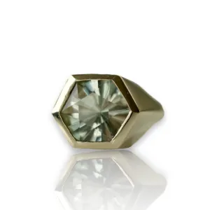 Prasiolite Hexagon gold ring