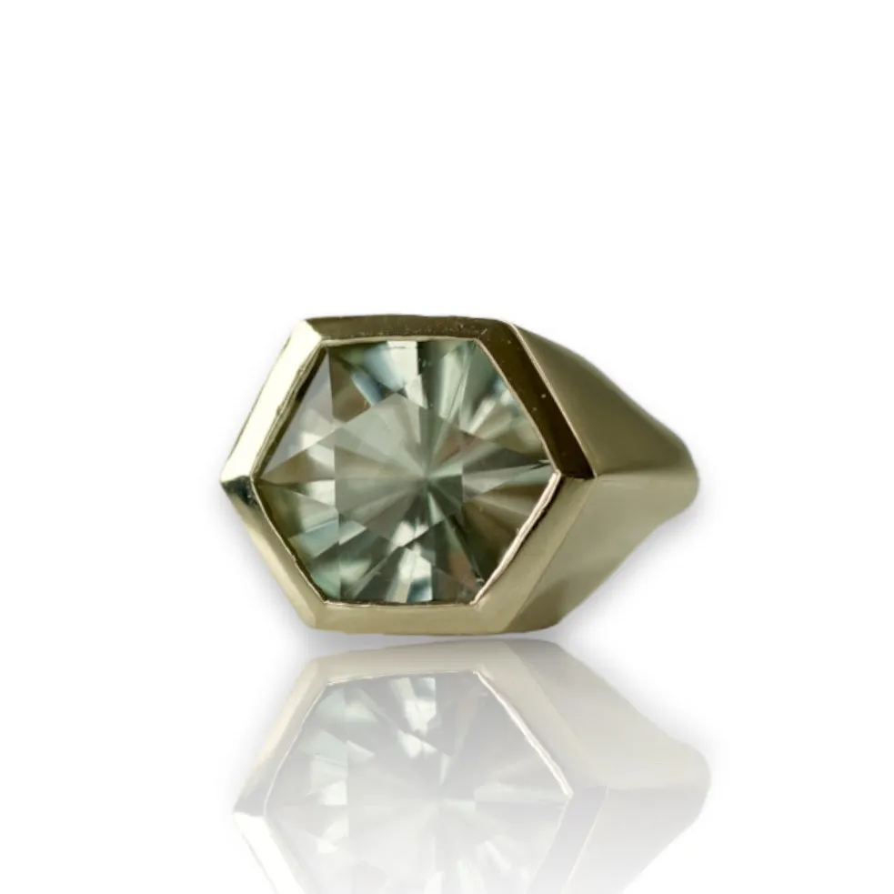 Prasiolite Hexagon gold ring