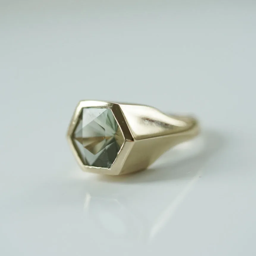 Prasiolite Hexagon gold ring