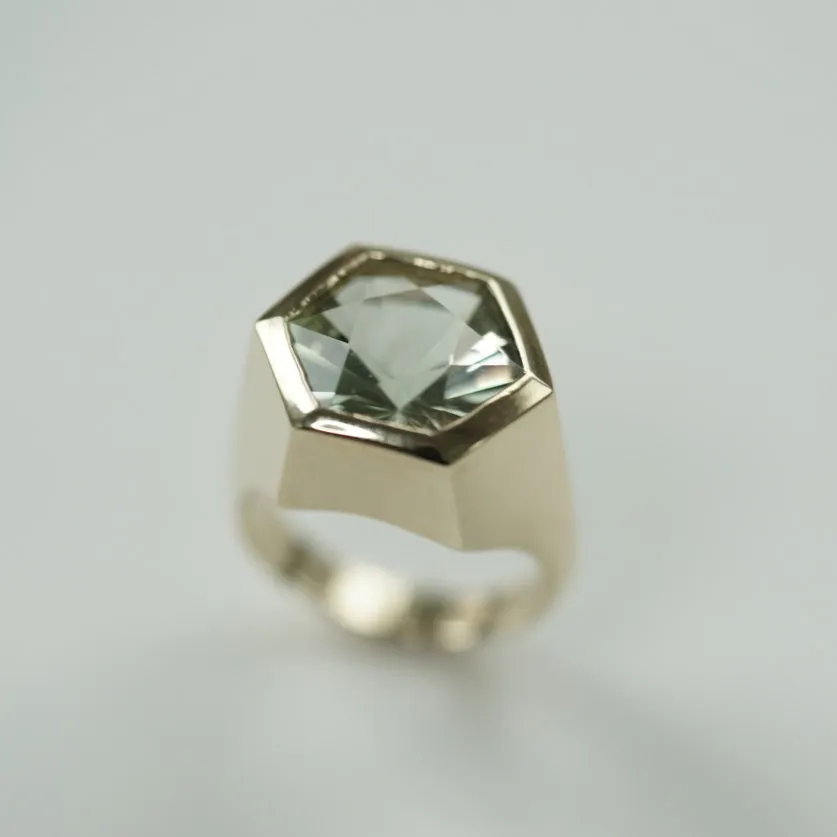 Prasiolite Hexagon gold ring