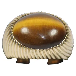 QUARTZ 14 Karat Gold Tiger's Eye Gold Ring Size 9 1/2