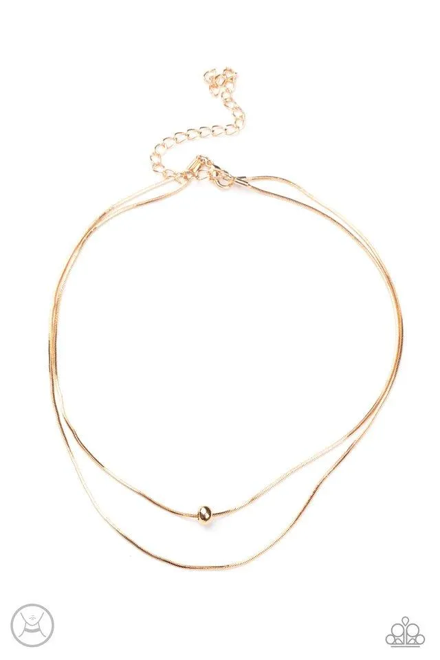 " Super Slim " Gold Metal Two Chain Dainty Choker Necklace Set
