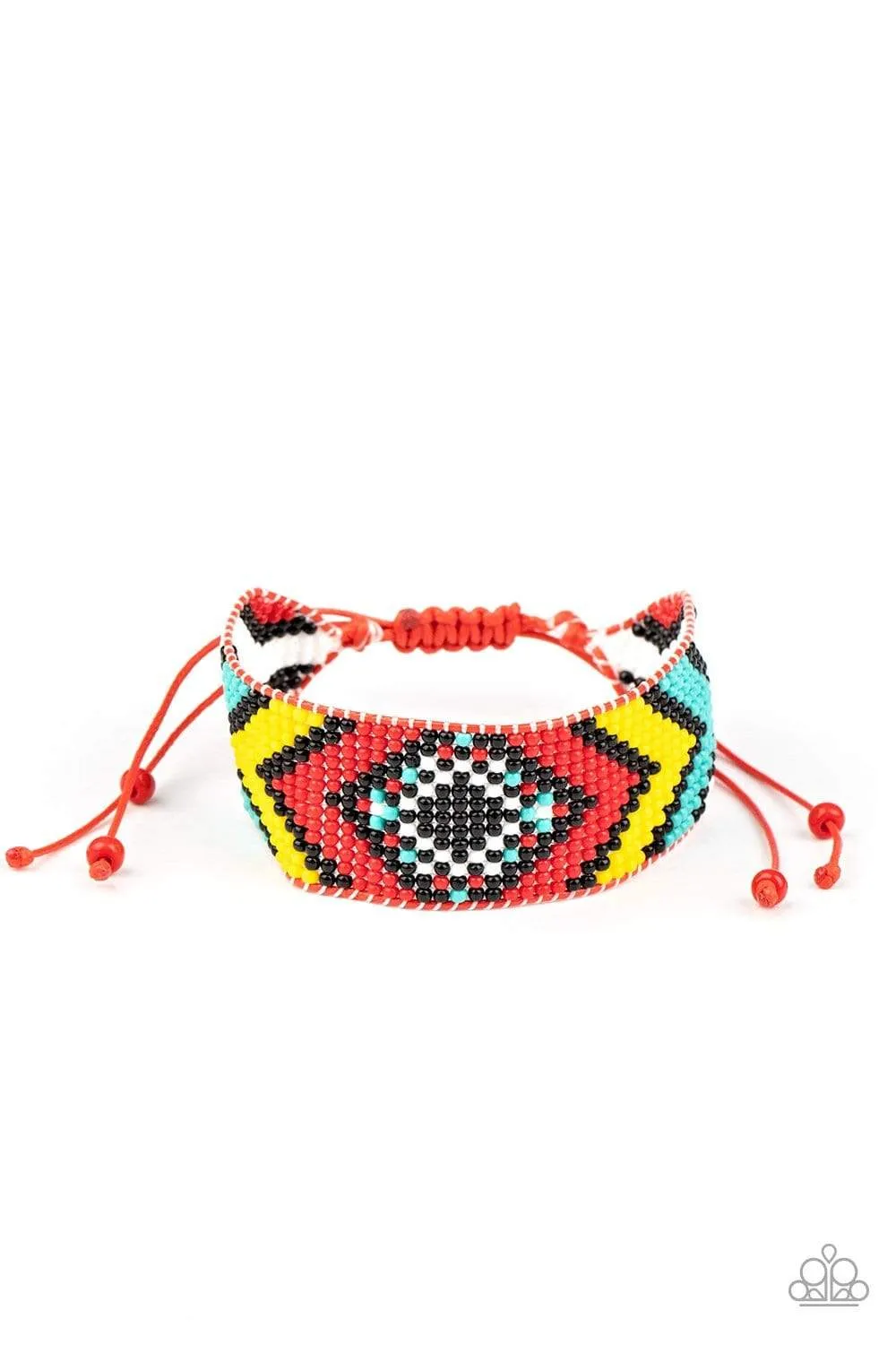 "Desert Dive" Red Multi Color Seed Bead Adjustable Bracelet