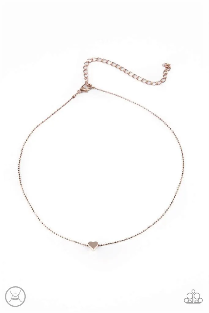 "Humble Heart" Rose Gold Metal Solitaire Heart Choker Necklace Set