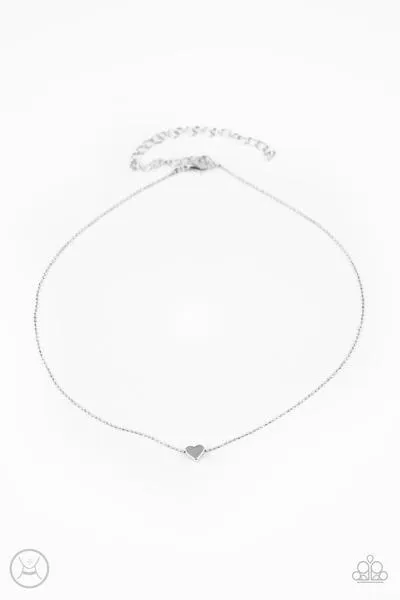 "Humble Heart" Silver Metal Solitaire Heart Choker Necklace Set