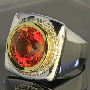 REDUCED! 18K Yellow Gold and Sterling Bold Citrine Ring With Ideal Cut Diamonds