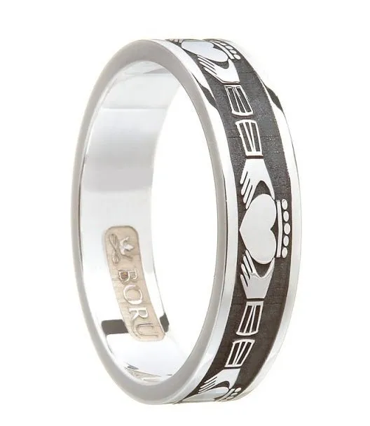 Retired Ladies Sterling Silver Oxidised Claddagh Wedding Ring - LS-WED1-O