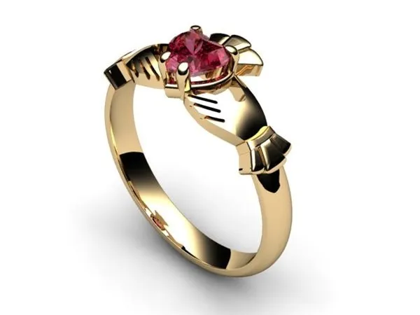 Rhodolite Garnet Gold Claddagh Ring <font color="#FF0000"> IN STOCK!  Ships in 48 Hours!</font>