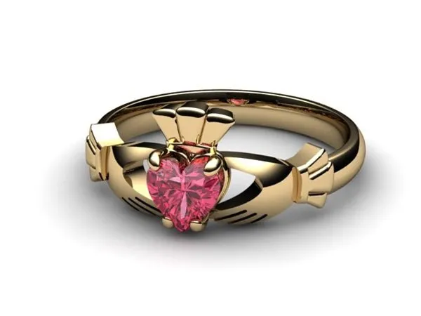 Rhodolite Garnet Gold Claddagh Ring <font color="#FF0000"> IN STOCK!  Ships in 48 Hours!</font>