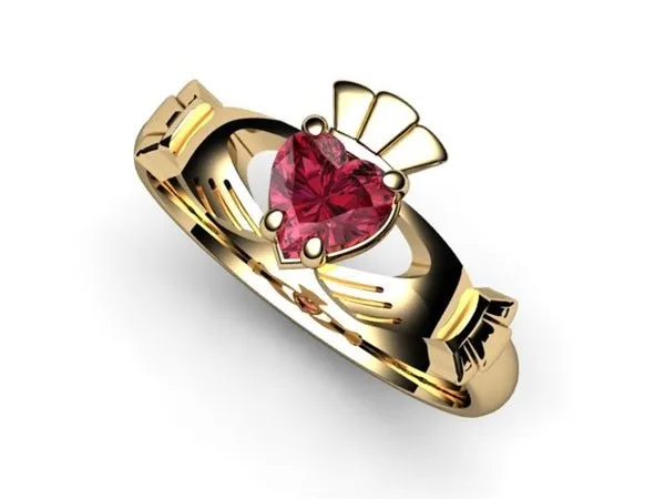 Rhodolite Garnet Gold Claddagh Ring <font color="#FF0000"> IN STOCK!  Ships in 48 Hours!</font>