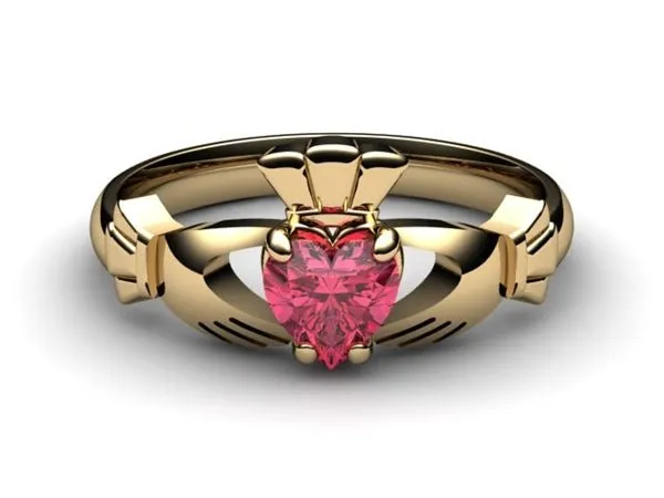 Rhodolite Garnet Gold Claddagh Ring <font color="#FF0000"> IN STOCK!  Ships in 48 Hours!</font>