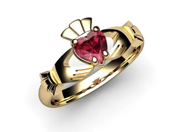 Rhodolite Garnet Gold Claddagh Ring <font color="#FF0000"> IN STOCK!  Ships in 48 Hours!</font>