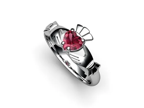 Rhodolite Garnet PLATINUM Claddagh Ring