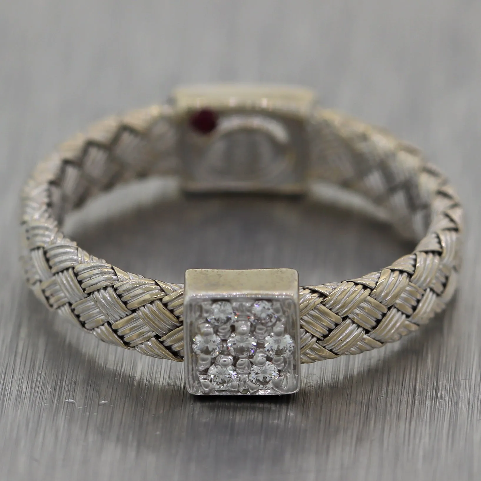 Roberto Coin 18k White Gold Diamond Primavera Woven Band Ring