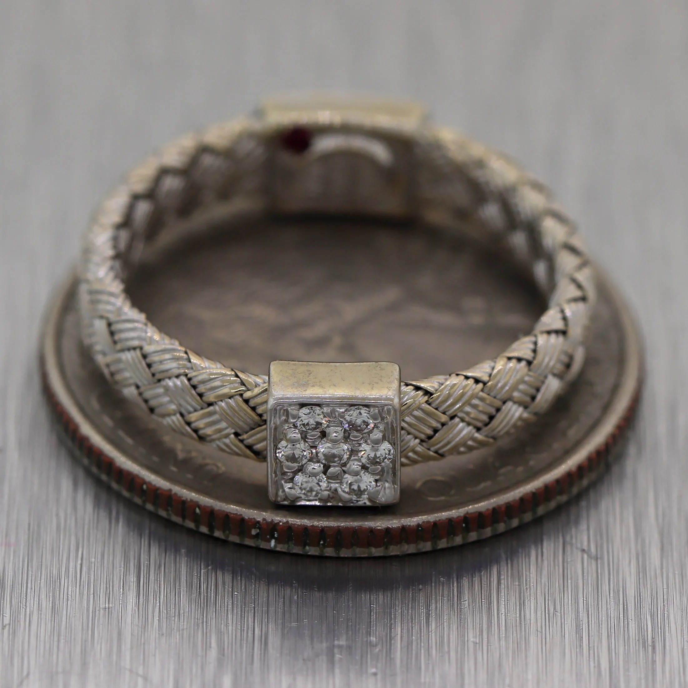 Roberto Coin 18k White Gold Diamond Primavera Woven Band Ring