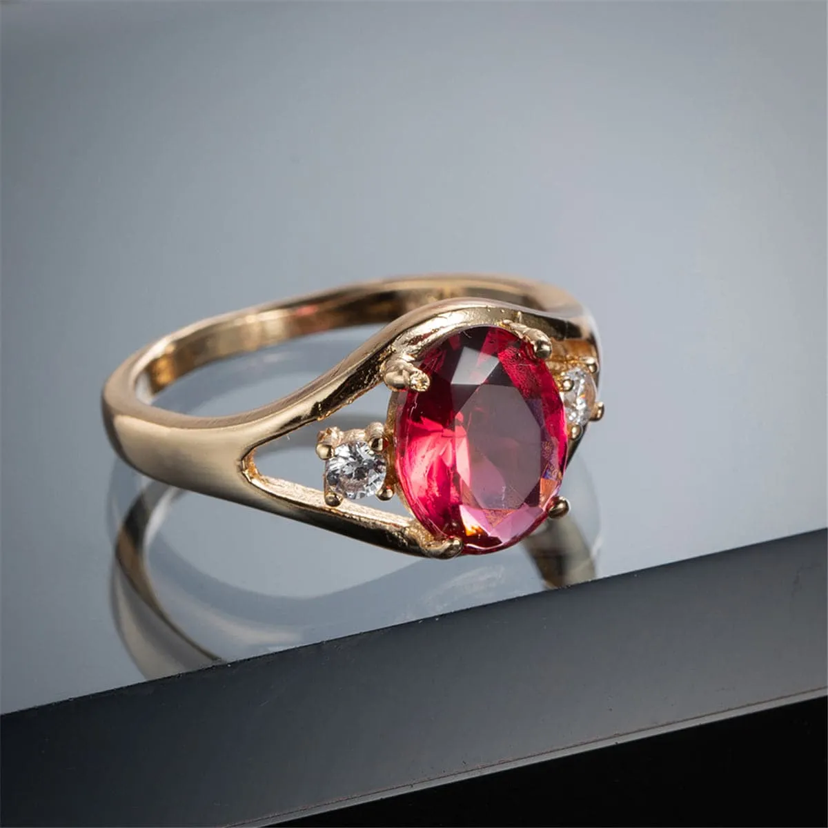 Rose Crystal & Cubic Zirconia Oval Ring