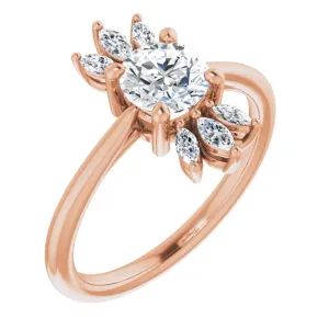 Round Natural White Sapphire Setting with Marquise Diamond Accents Ring