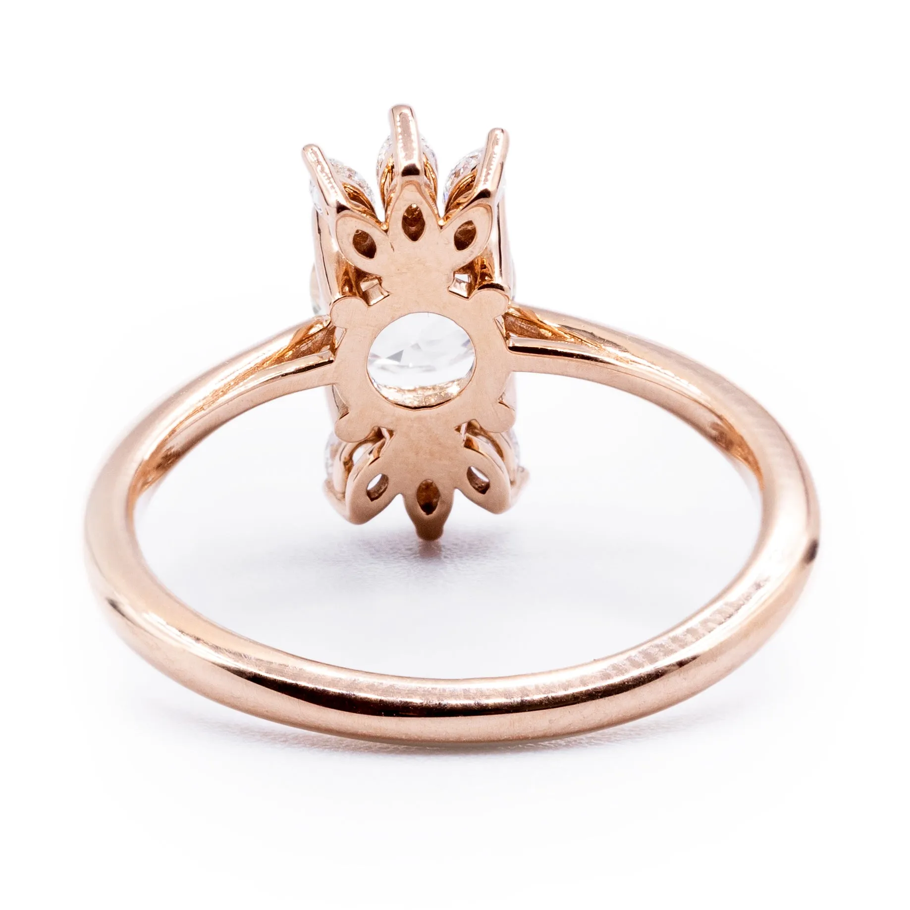 Round Natural White Sapphire Setting with Marquise Diamond Accents Ring