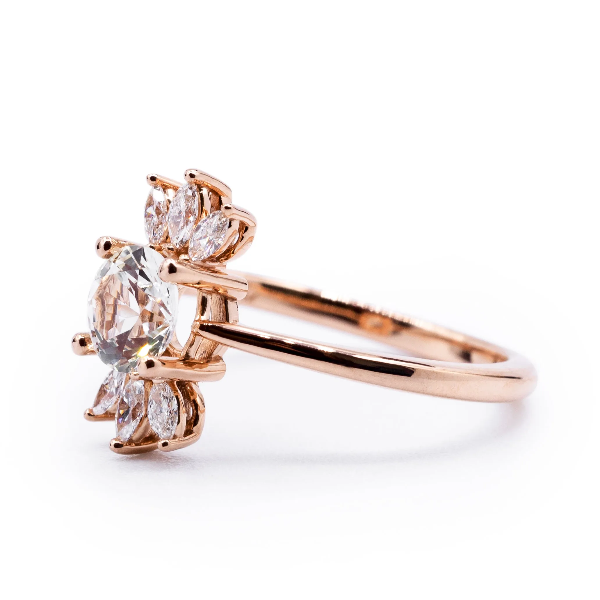Round Natural White Sapphire Setting with Marquise Diamond Accents Ring