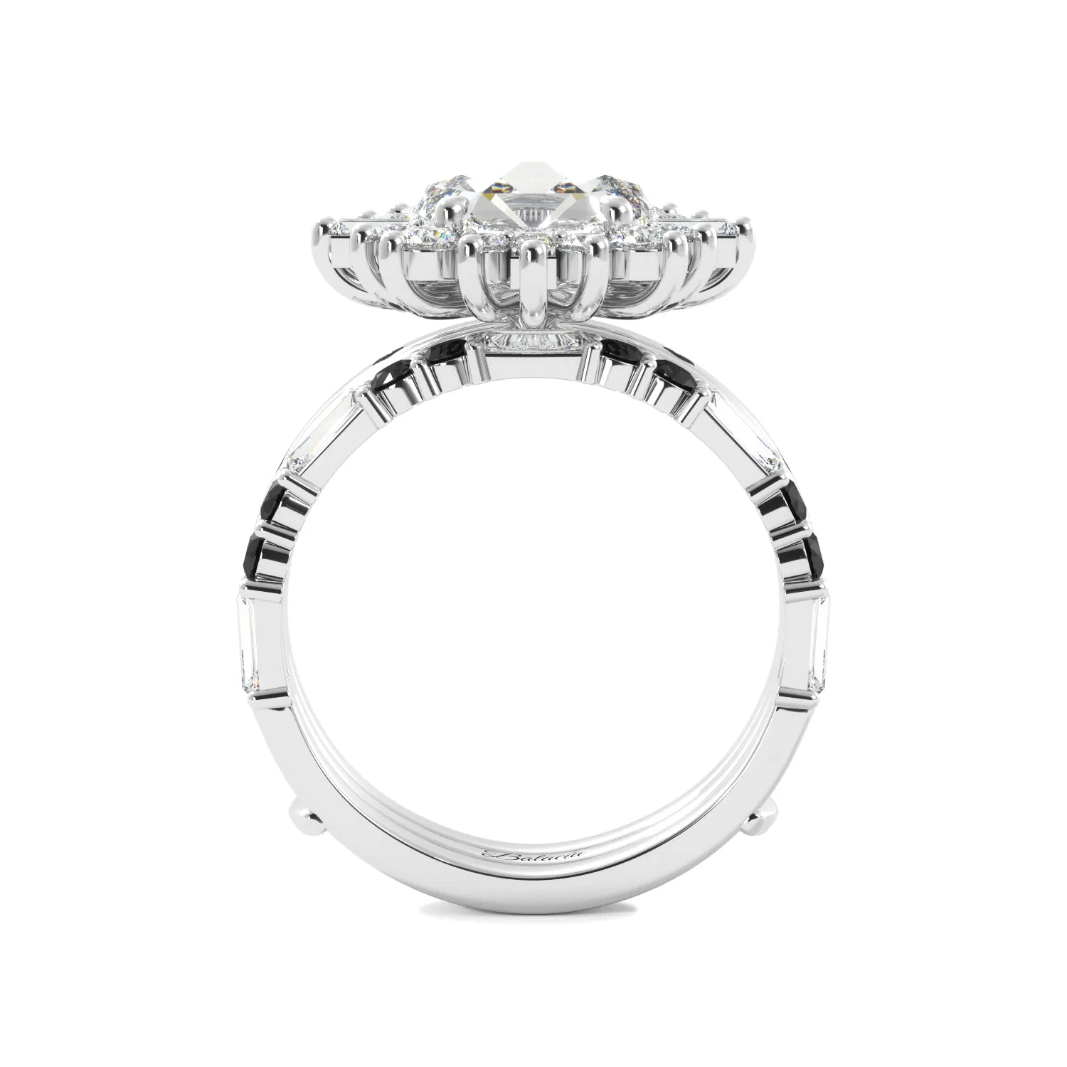 Round Rose Cut and Baguette Halo Black Diamond Ring Set