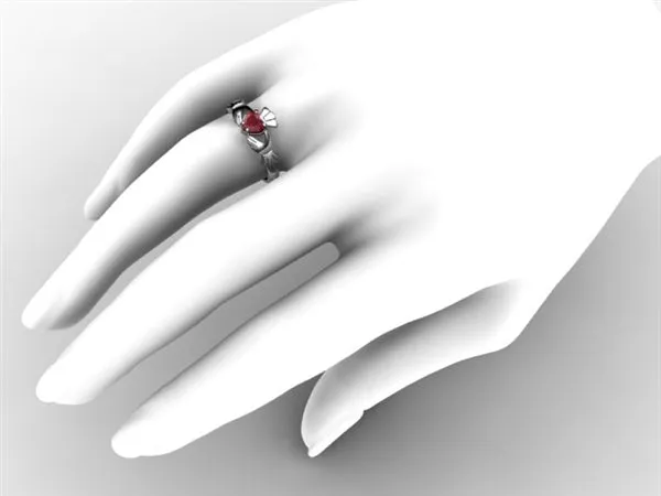 RUBY 14K WHITE Gold Claddagh Ring <font color="#FF0000"> IN STOCK!  Ships in 48 Hours!</font>