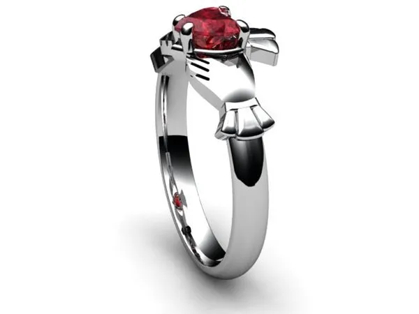 RUBY 14K WHITE Gold Claddagh Ring <font color="#FF0000"> IN STOCK!  Ships in 48 Hours!</font>
