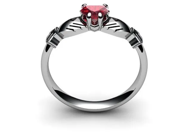 RUBY 14K WHITE Gold Claddagh Ring <font color="#FF0000"> IN STOCK!  Ships in 48 Hours!</font>