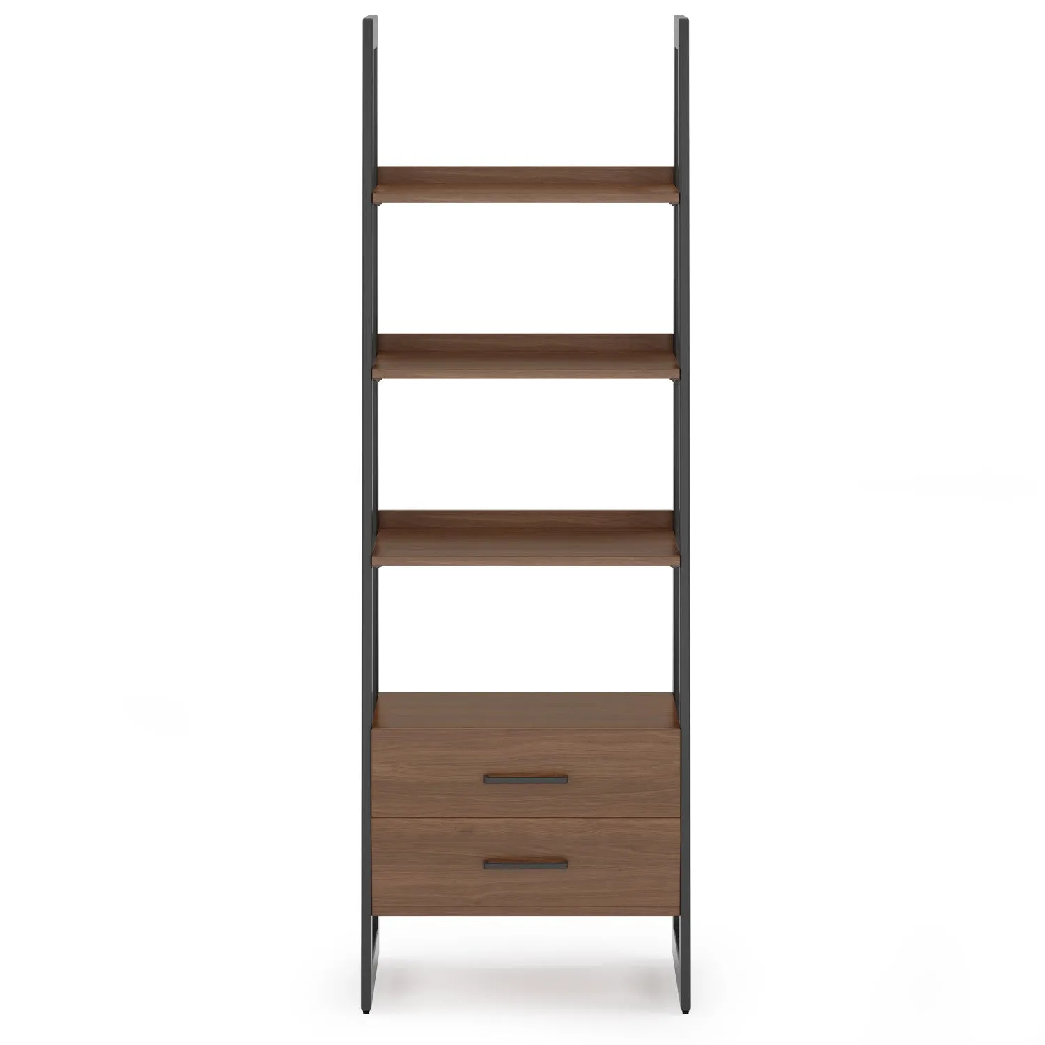 Sawhorse Solid Walnut Veneer and Metal Ladder Shelf with Storage