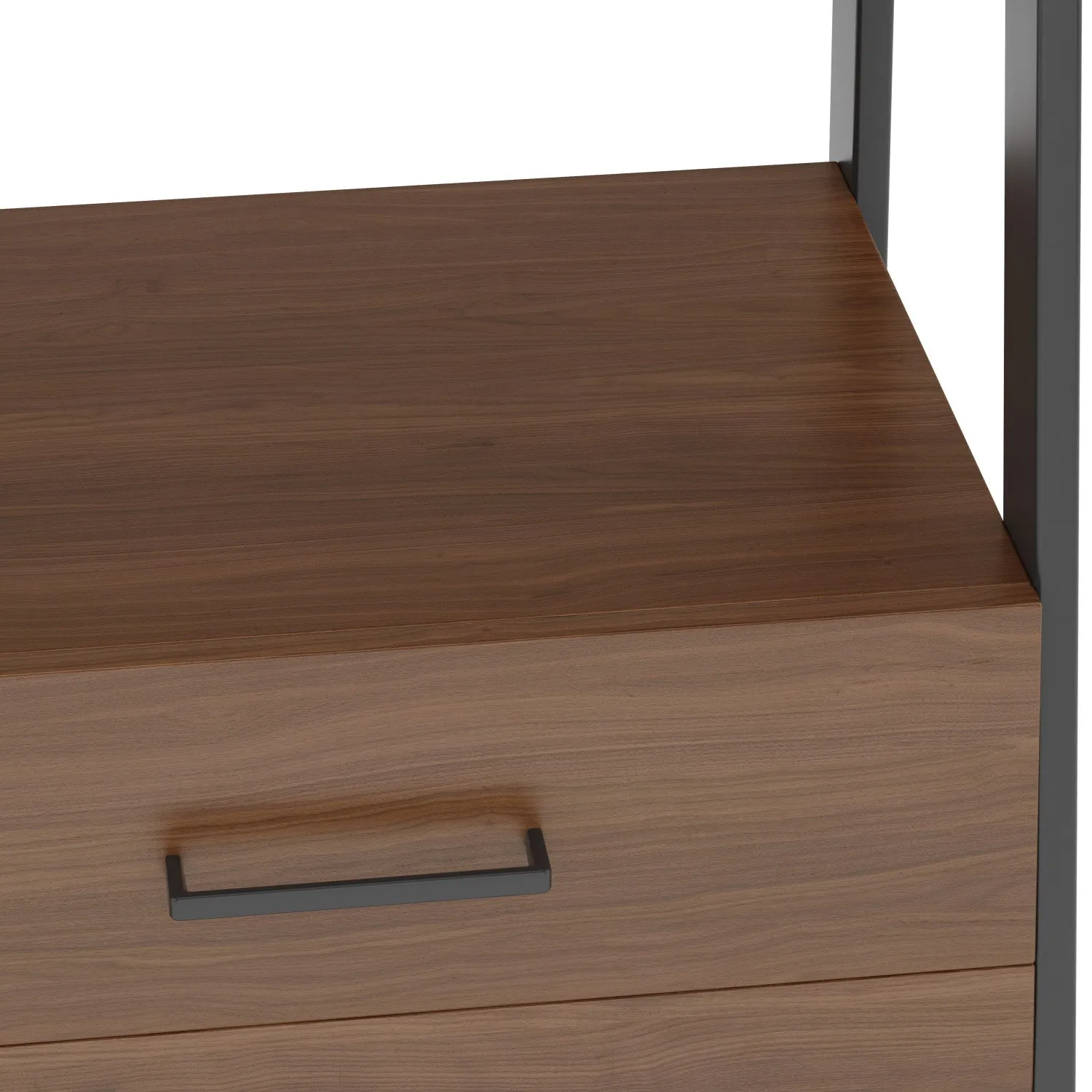Sawhorse Solid Walnut Veneer and Metal Ladder Shelf with Storage