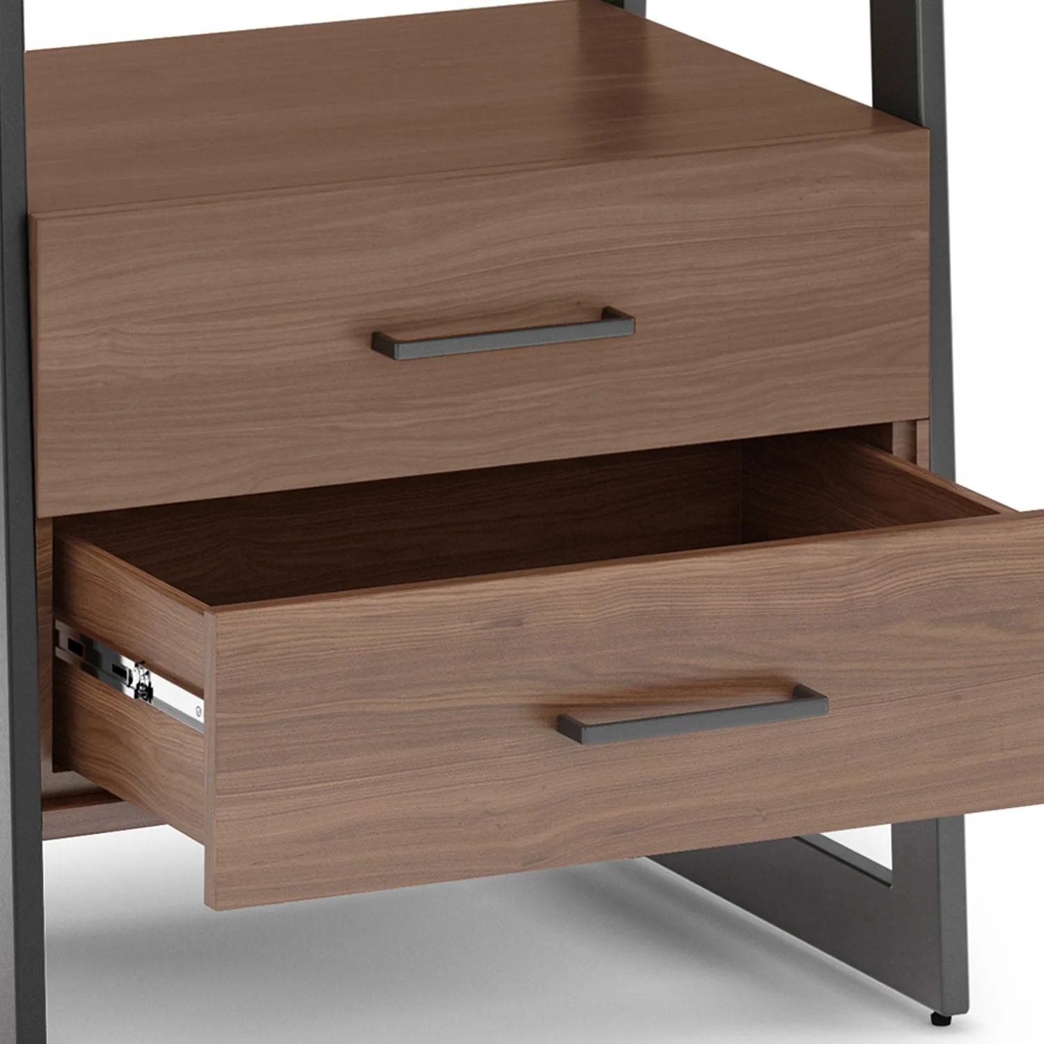 Sawhorse Solid Walnut Veneer and Metal Ladder Shelf with Storage