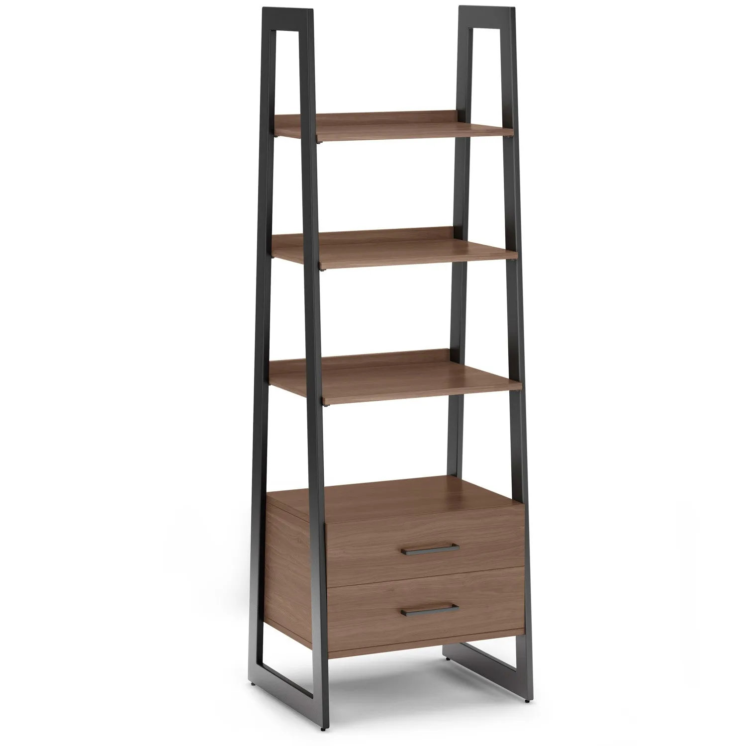 Sawhorse Solid Walnut Veneer and Metal Ladder Shelf with Storage