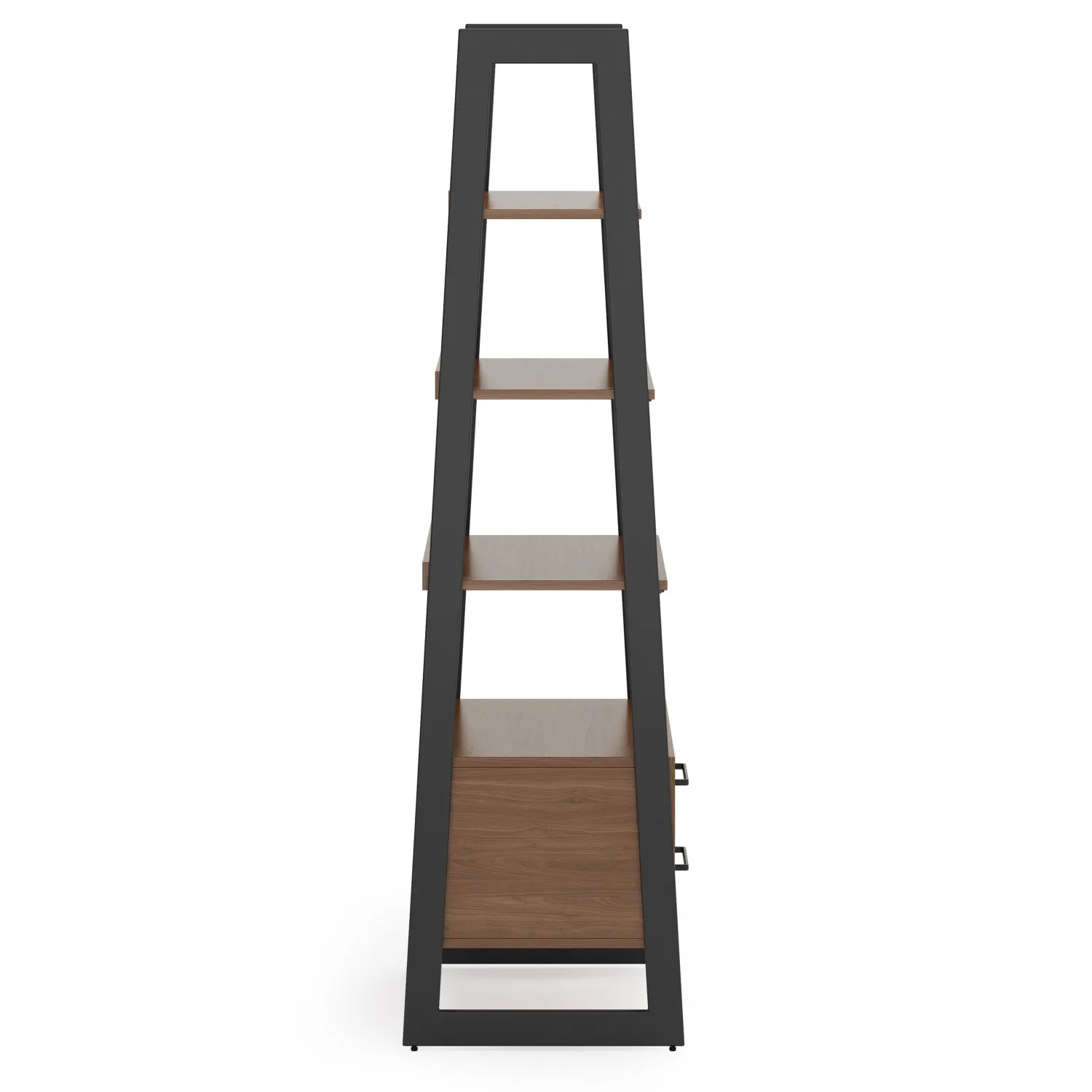 Sawhorse Solid Walnut Veneer and Metal Ladder Shelf with Storage