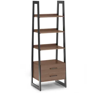Sawhorse Solid Walnut Veneer and Metal Ladder Shelf with Storage