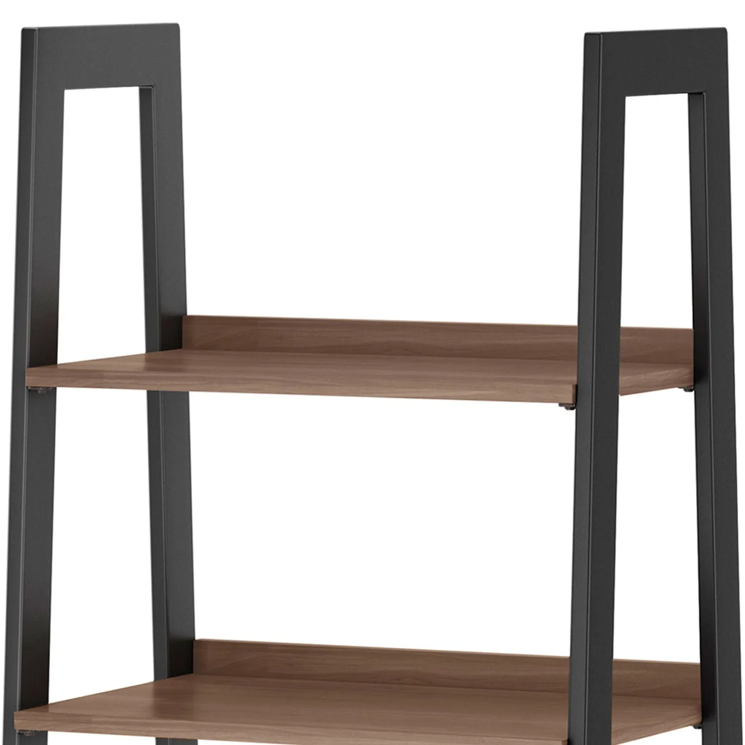 Sawhorse Solid Walnut Veneer and Metal Ladder Shelf with Storage