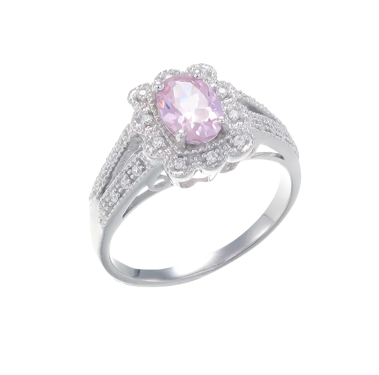 Scalloped Halo Pink Ring