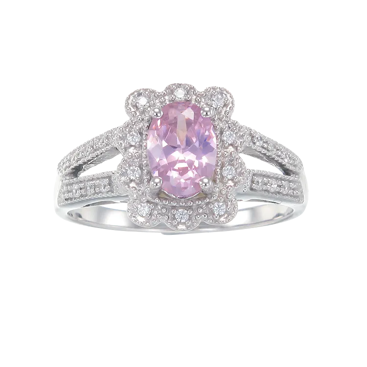 Scalloped Halo Pink Ring