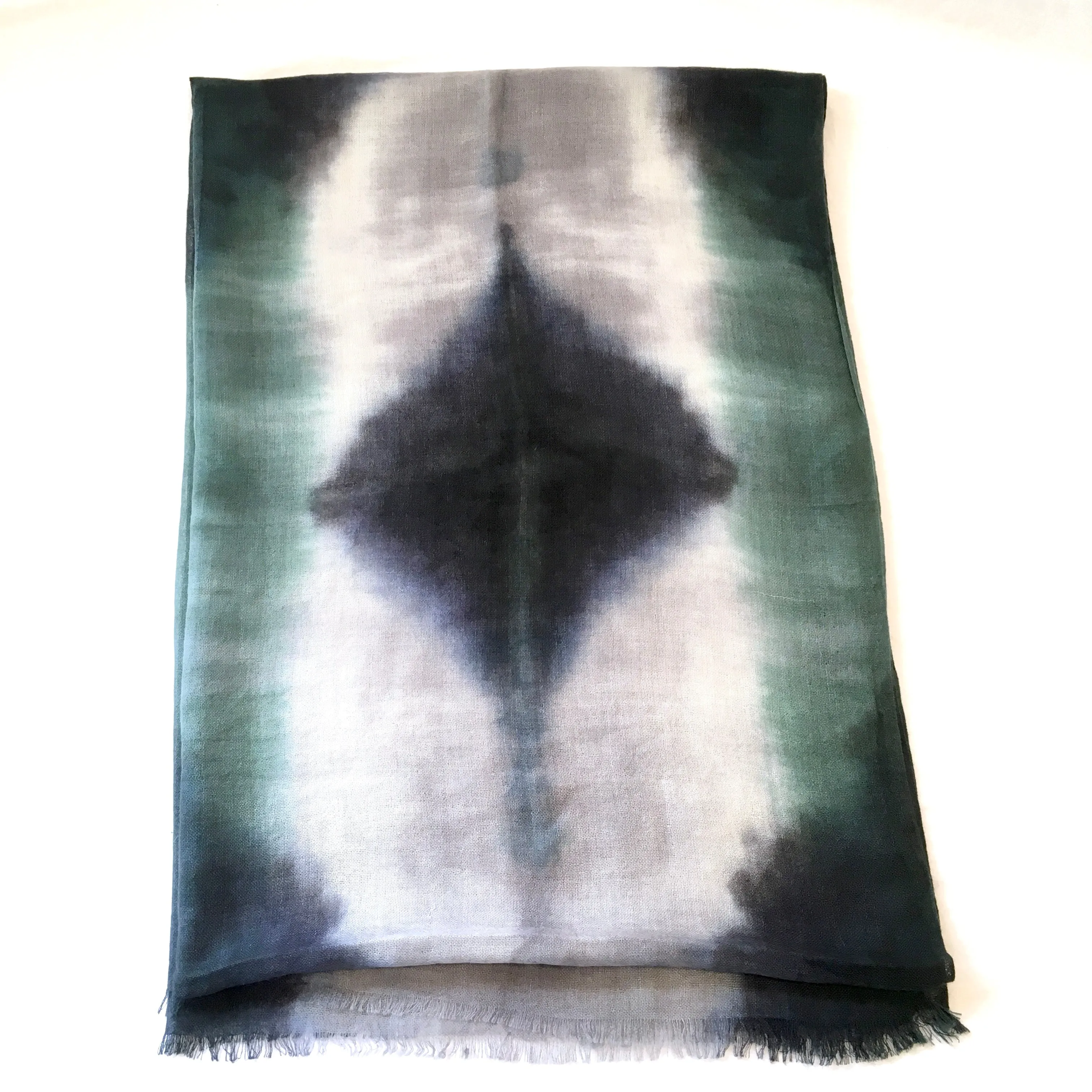 Scarf Spree: Hand Dyed Forest Green & Black Cashmere Silk Scarf 24x80"