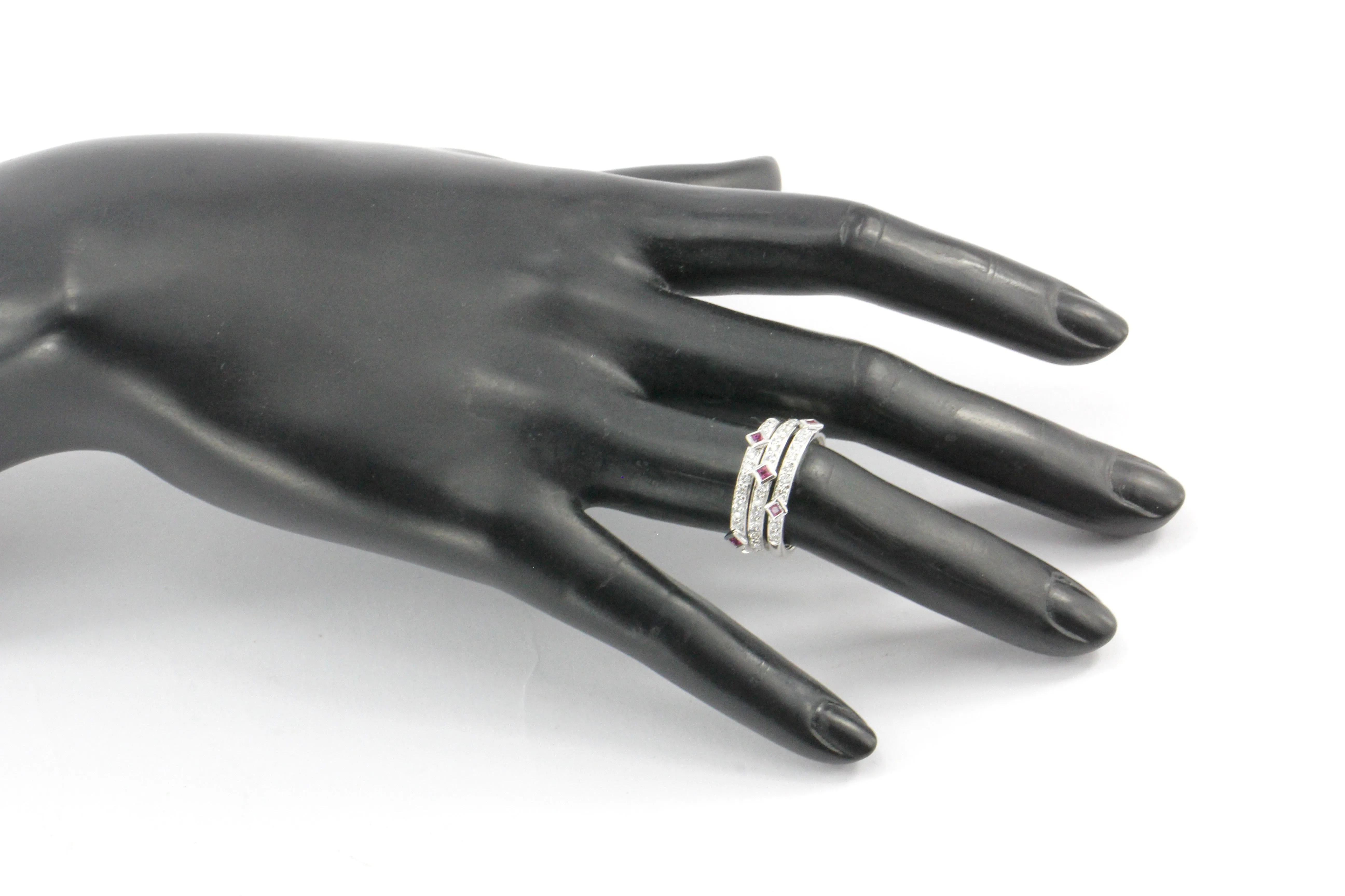 Set of 3 Stackable 14K White Gold Honora  .75 CTW Ruby & Diamond Bands