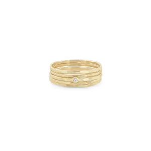 Set of 5 14k Hammered Gold & Diamond Rings