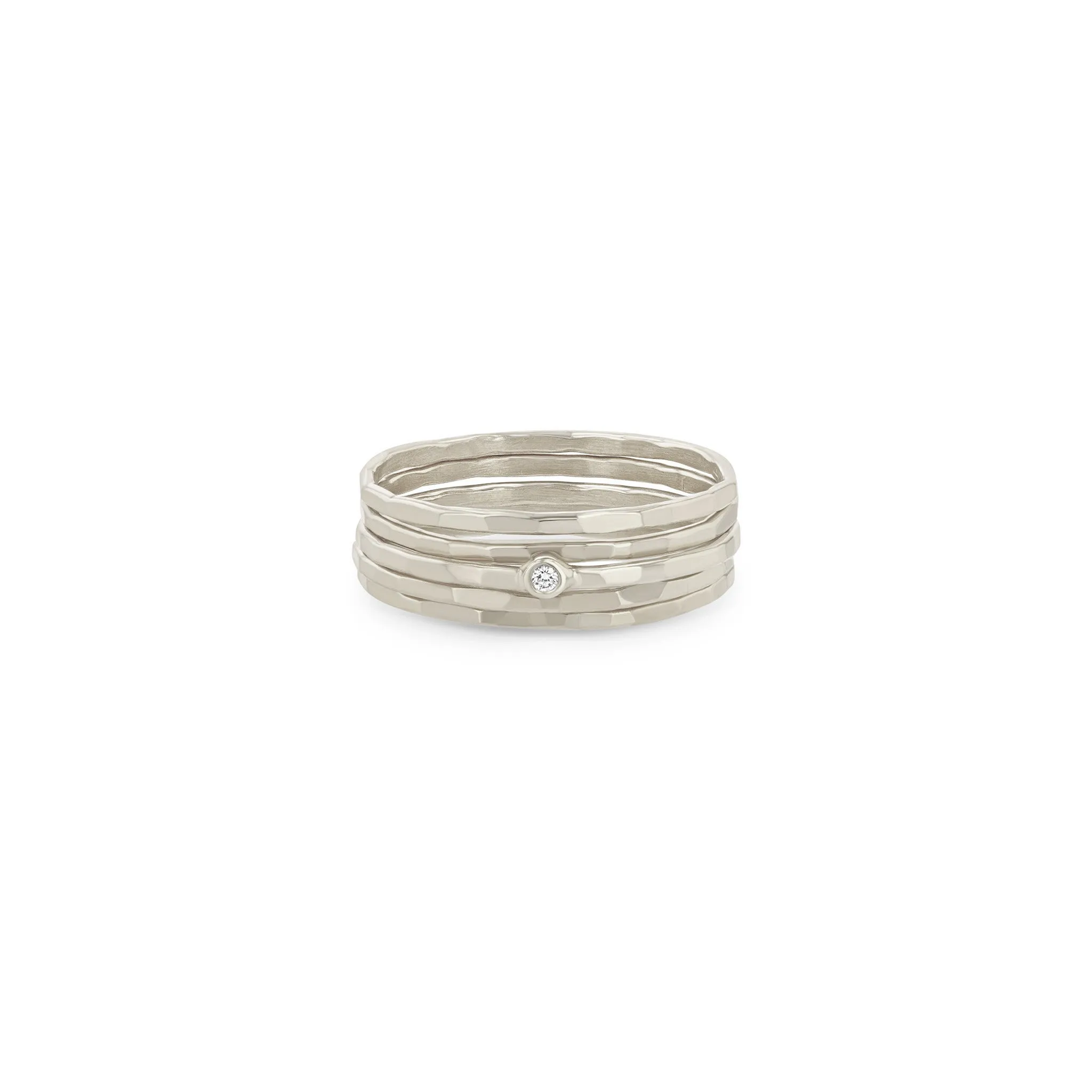 Set of 5 14k Hammered Gold & Diamond Rings