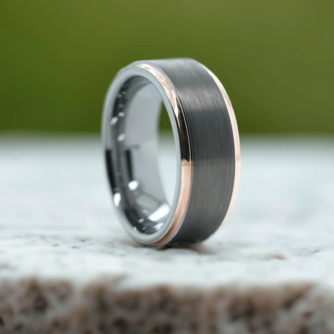 Silver Brushed Ring / Rose Gold Edges - 8mm