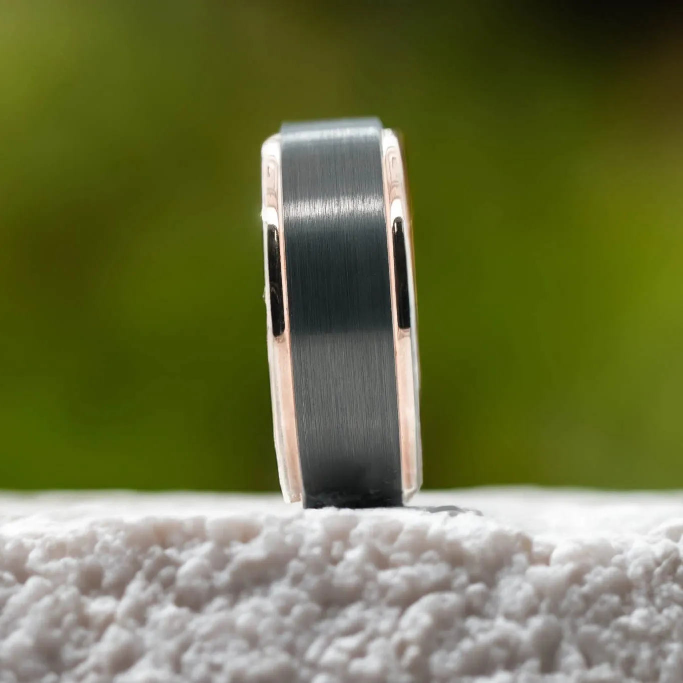 Silver Brushed Ring / Rose Gold Edges - 8mm