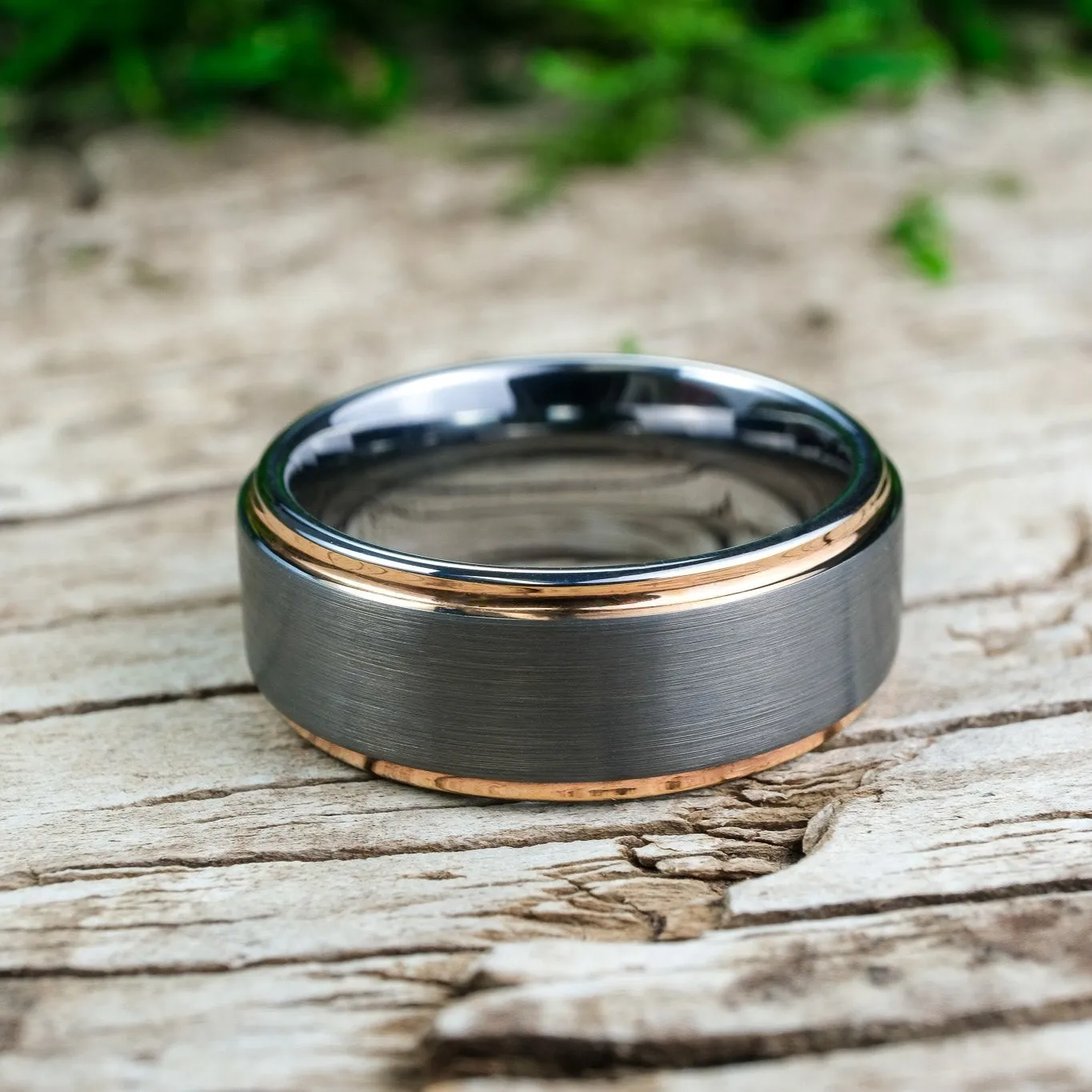Silver Brushed Ring / Rose Gold Edges - 8mm