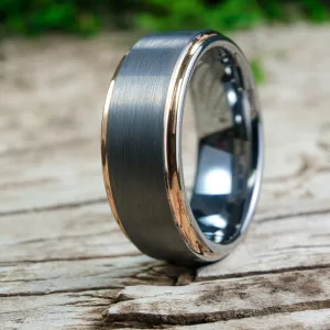 Silver Brushed Ring / Rose Gold Edges - 8mm