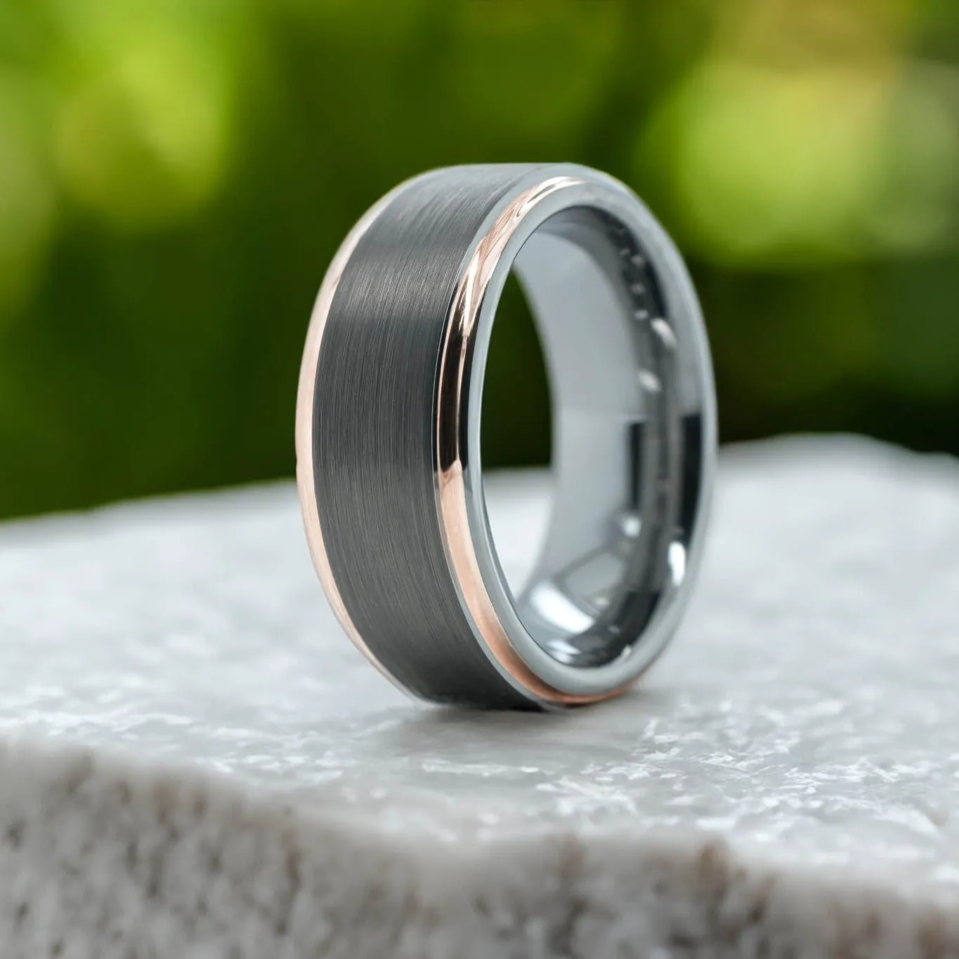 Silver Brushed Ring / Rose Gold Edges - 8mm